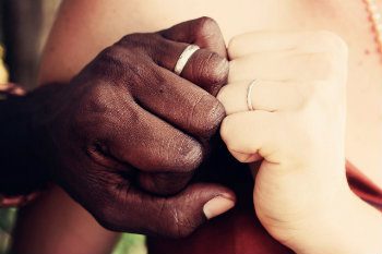 Interracial couple hands